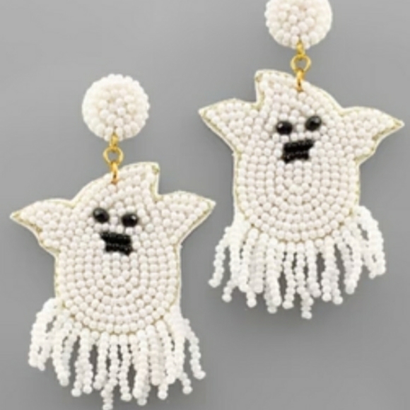 Halloween Ghost Seed Bead Earrings - Picture 1 of 5